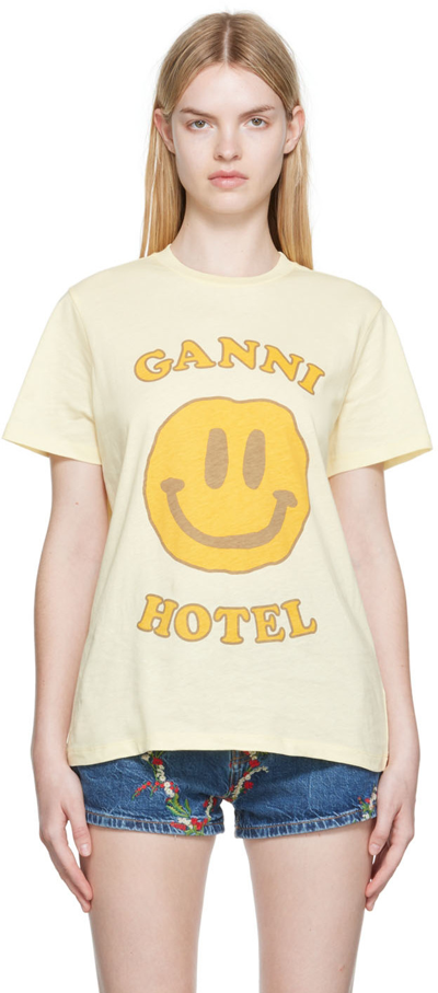 Shop Ganni Yellow Printed T-shirt In 302 Flan