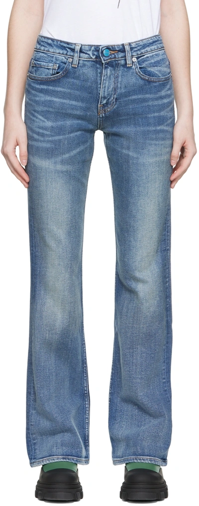 Shop Ganni Blue Comfort Stretch Jeans In 567 Mid Blue Vintage