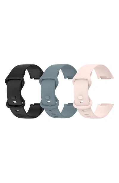 Shop The Posh Tech Assorted Silicone Fitbit Band In Blue Mist/ Light Pink/ Black