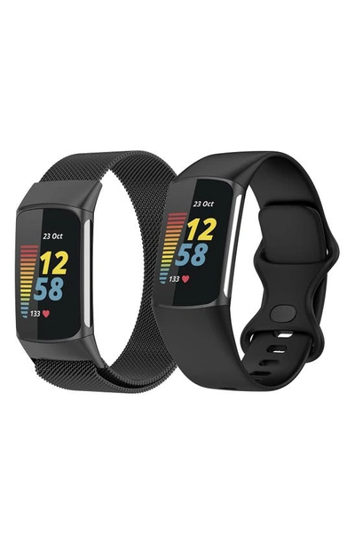 Shop The Posh Tech 2-piece Silicone Sport & Stainless Steel Apple Watch Band Set In Black