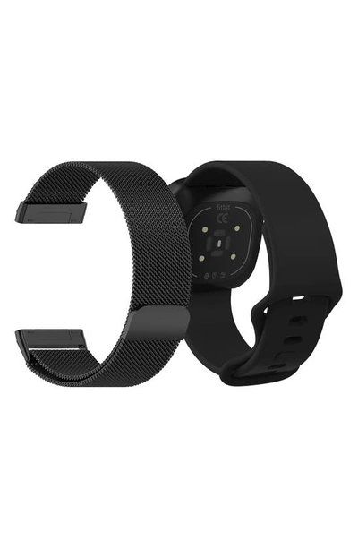 Shop The Posh Tech Stainless Steel & Silicone Fitbit Band In Black
