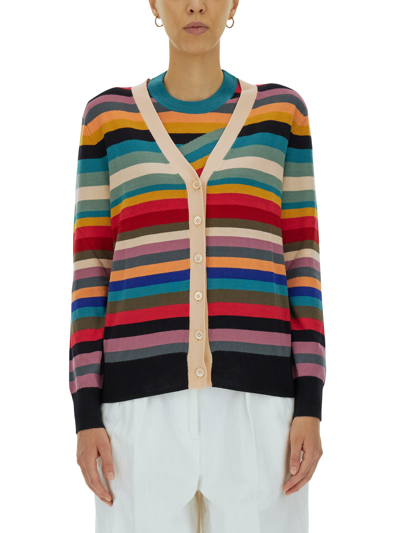 Shop Ps By Paul Smith "signature Stripe" Cardigan In Multicolour