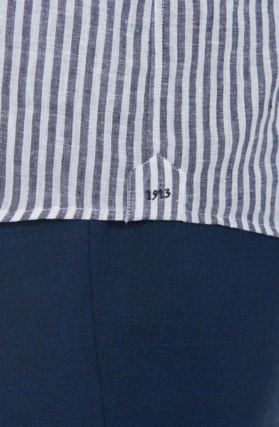 Shop Jack Victor Abbott Stripe Linen & Cotton Dress Shirt In Navy / White