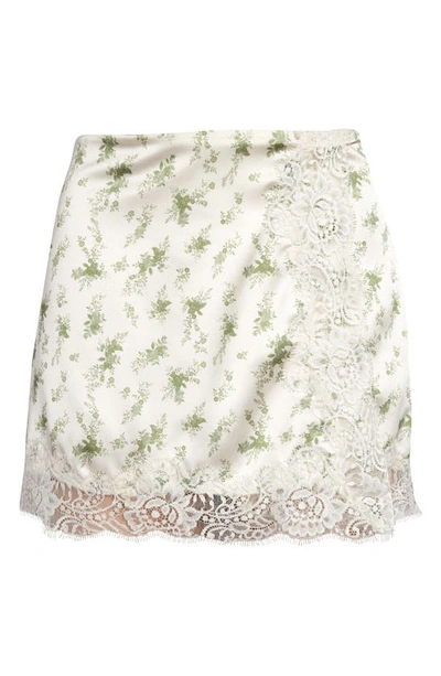 House Of Cb Floral Print Lace Trim Satin Miniskirt In Garden Print