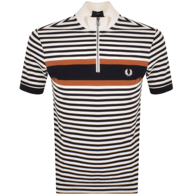 Fred Perry Striped Zip Collar Polo Shirt In Cream-white | ModeSens