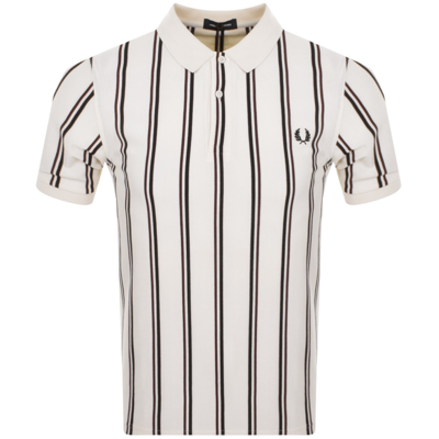 Shop Fred Perry Stripe Polo T Shirt Cream