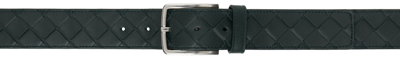 Shop Bottega Veneta Black Intrecciato Belt In 3015 Inkwell Silver