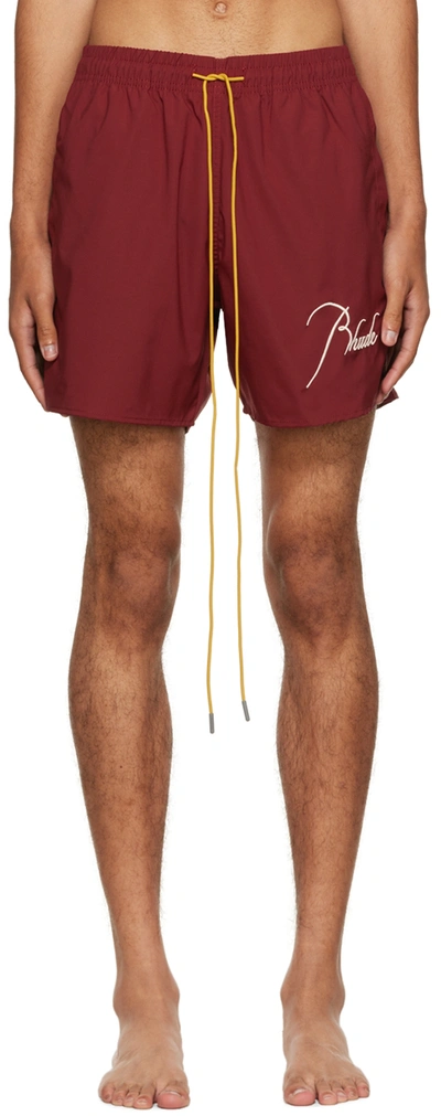 Shop Rhude Red Polyester Shorts In Bordeaux