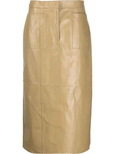 Shop Jil Sander Leather A-line Pencil Skirt In Brown