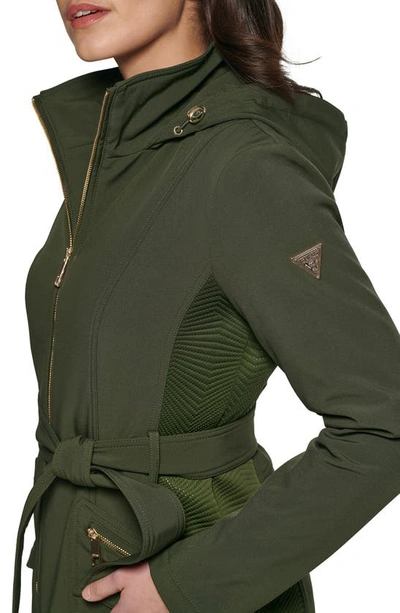 Guess Belted Zip Front Soft Shell Jacket In Moss | ModeSens