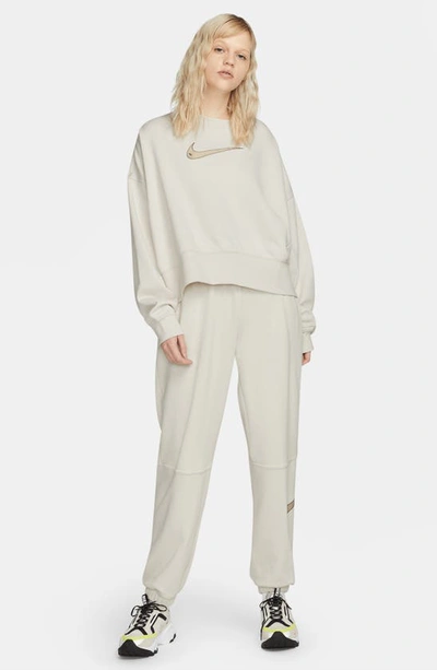 Nike Sportswear Swoosh Oversize Crop Fleece Sweatshirt In Phantom/ Black/ Sanddrift