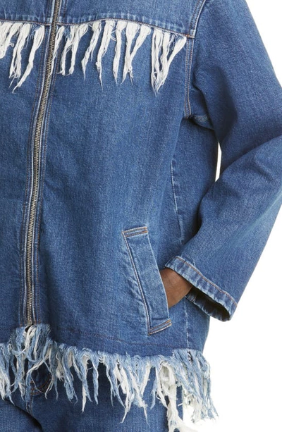 Shop Stella Mccartney Fringe Trim Zip-up Denim Jacket In 4480 Vintage Dark