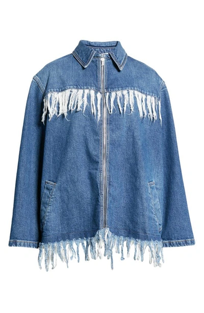 Shop Stella Mccartney Fringe Trim Zip-up Denim Jacket In 4480 Vintage Dark