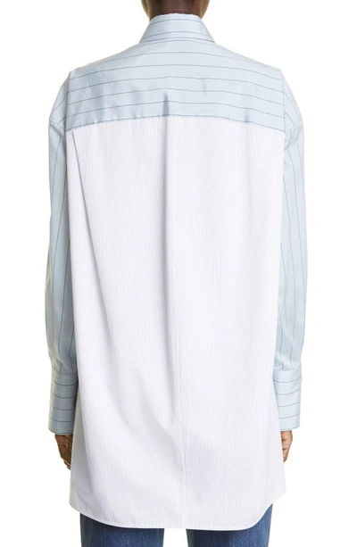 STELLA MCCARTNEY STRIPE OVERSIZE HIGH-LOW ORGANIC COTTON BUTTON-UP SHIRT 