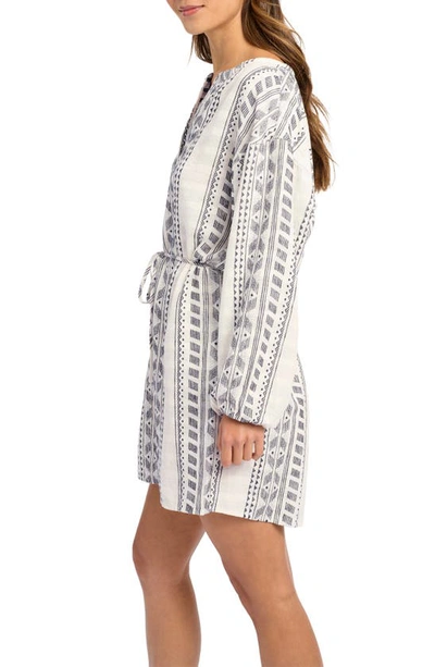 Shop Splendid Freesia Jacquard Long Sleeve Linen Blend Minidress In Stone Ikat