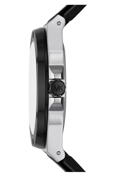 Shop Michael Kors Lennox Silicone Strap Watch, 45mm In Stainless Steel/ Black