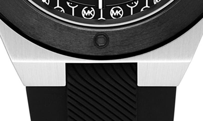 Shop Michael Kors Lennox Silicone Strap Watch, 45mm In Stainless Steel/ Black