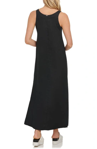 Shop Dkny V-neck Linen Maxi Dress In Black