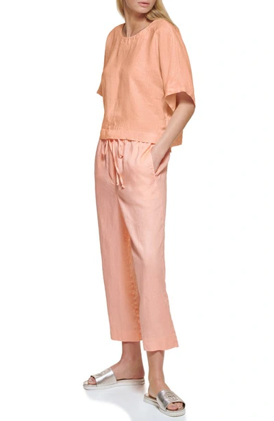 Shop Dkny Drop Shoulder Boxy Linen Top In Flamingo