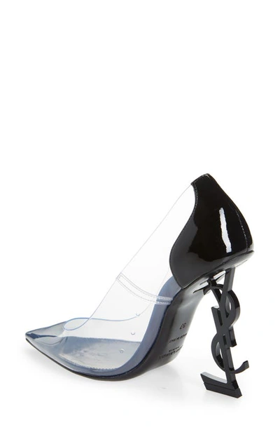 Shop Saint Laurent Opyum Ysl Transparent Pointed Toe Pump In Nero/ Trasparente