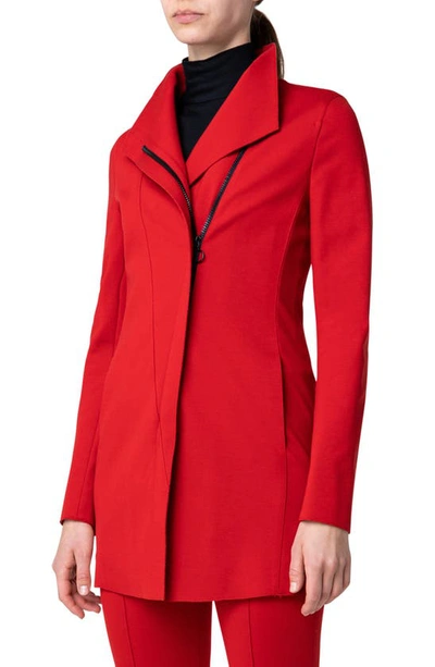 Shop Akris Punto Asymmetric Zip Long Jersey Jacket In Red