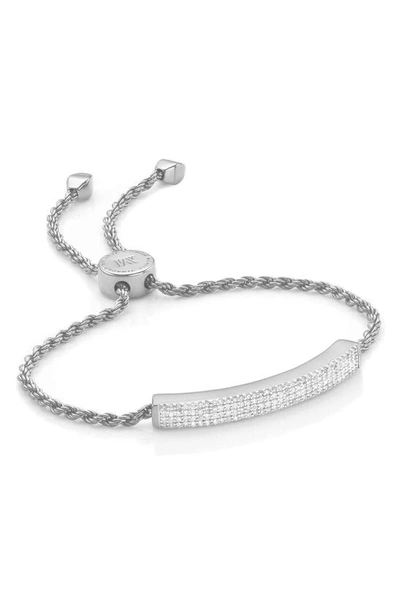 Shop Monica Vinader Linear Pavé Diamond Bar Bracelet In Sterling Silver