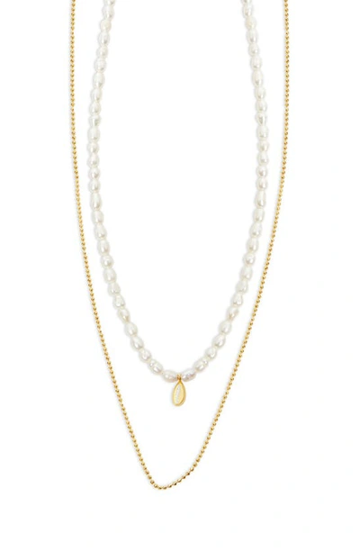Shop Argento Vivo Sterling Silver Imitation Pearl & Conch Charm Layered Necklace In Gold