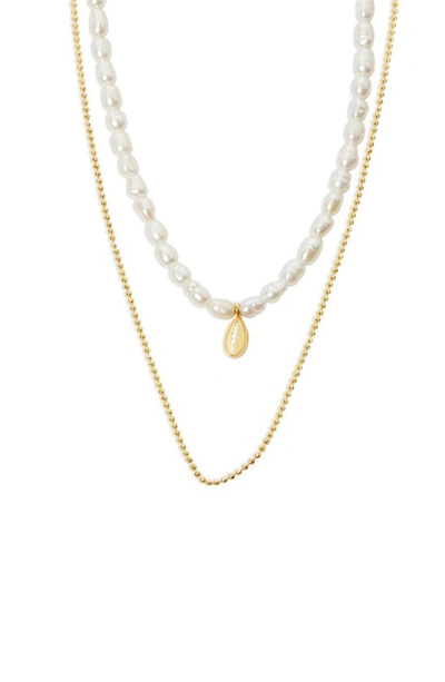 Shop Argento Vivo Sterling Silver Imitation Pearl & Conch Charm Layered Necklace In Gold