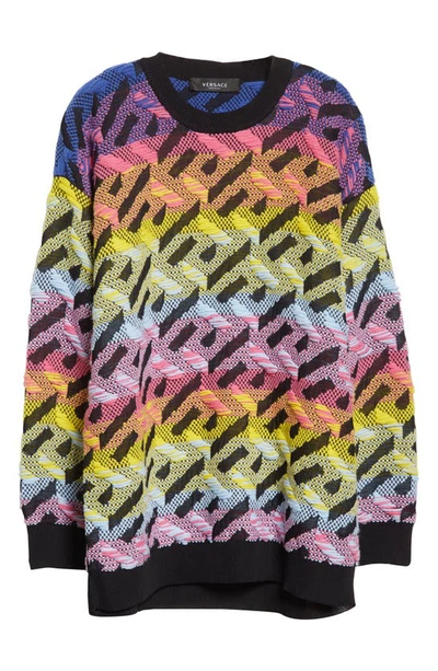 Versace La Greca Rainbow Monogram Wool Blend Sweater Multicolor