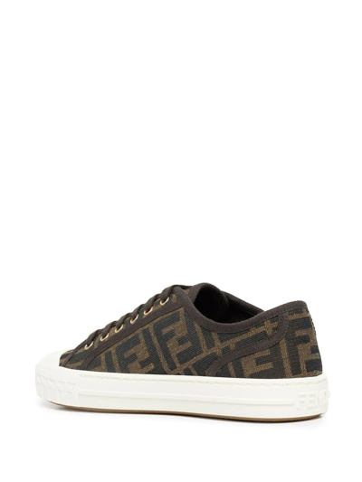 Fendi Low-top Sneakers With Monogram Pattern And Gold-tone Accents In Brown