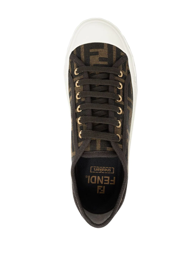Fendi Low-top Sneakers With Monogram Pattern And Gold-tone Accents In Brown