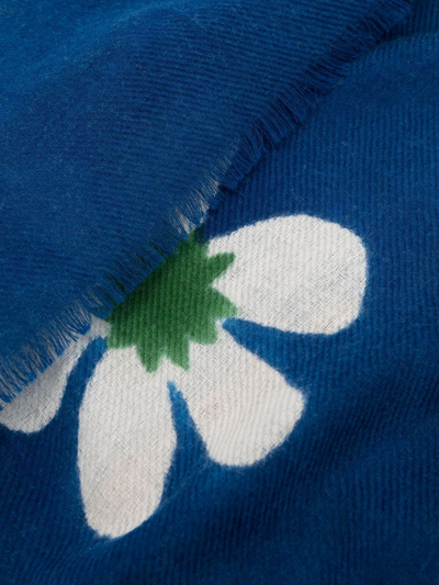 Shop Altea Floral-print Striped Wool Scarf In Blue