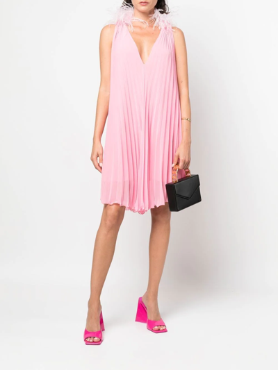 Shop Styland Pleated Feather-trim Dress In Pink
