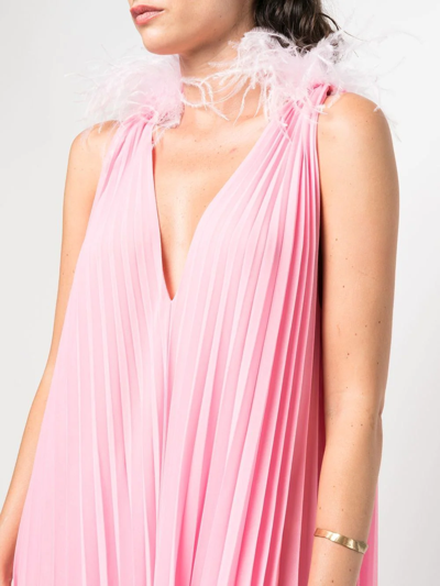 Shop Styland Pleated Feather-trim Dress In Pink