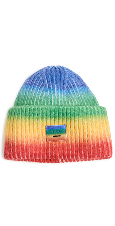 Shop Acne Studios Rainbow Beanie In Coral Red/green