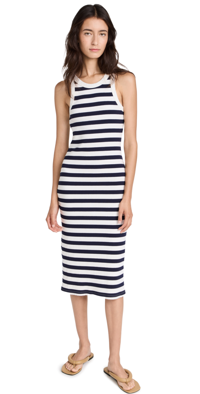 Shop Mother The Chin Ups Midi Dress In Navy/natural Stripe
