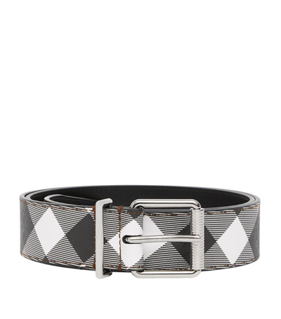 Shop Burberry Leather Check Belt In Brown