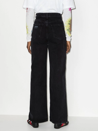 Shop Ganni Wide-leg Organic-cotton Jeans In Black