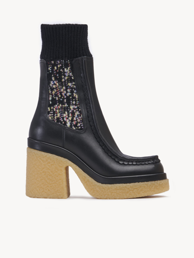 Chloé Jamie Ribbed-knit And Leather Platform Chelsea Boots In Black |  ModeSens