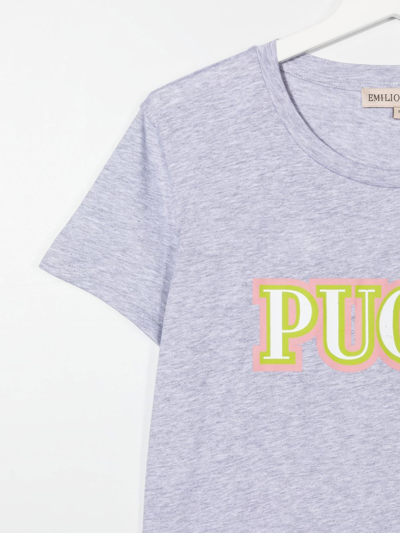 Shop Emilio Pucci Junior Logo-print Round Neck T-shirt In Grey
