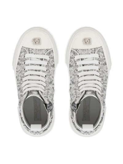 Shop Dolce & Gabbana Portofino Glitter High-top Sneakers In Silver