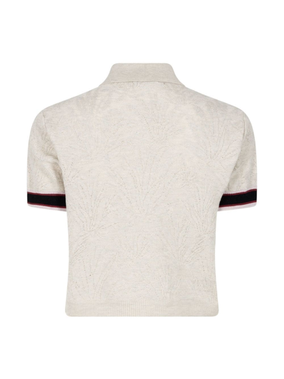 Shop Twenty Montreal Agave Gauze-knit Striped Polo Shirt In Neutrals
