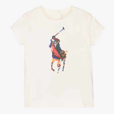 Shop Ralph Lauren Girls Ivory Big Pony Baby T-shirt