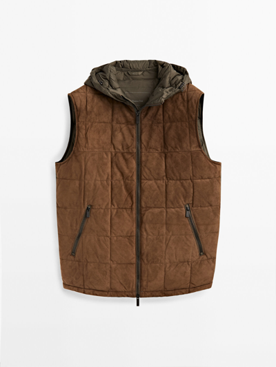 Massimo Dutti Suede Technical Hooded Gilet In Mole Brown | ModeSens