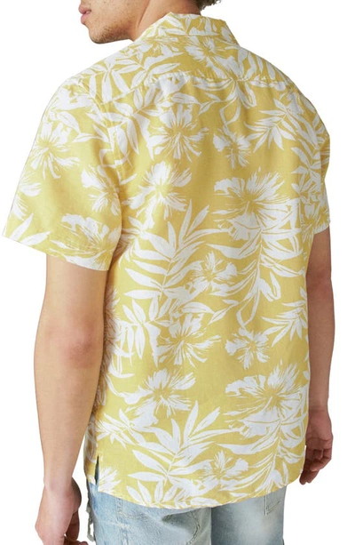 Lucky Brand Patterned Linen Blend Short Sleeve Shirt In Yellow Print