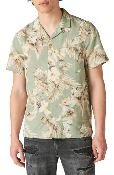 Shop Lucky Brand Patterned Linen Blend Short Sleeve Shirt In Olive Print