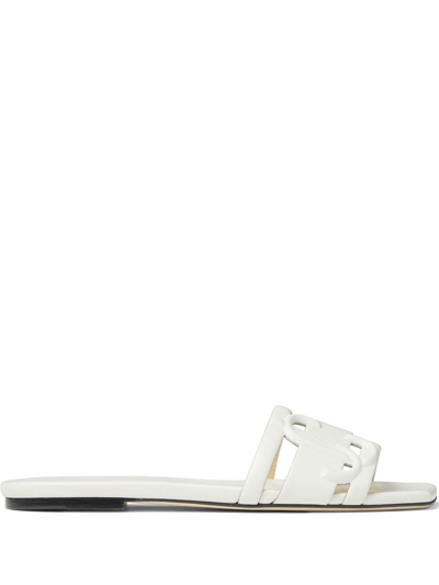 Shop Jimmy Choo Laran Sandals With Embossed Logo In White
