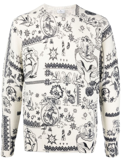 Shop Etro Sweater With Intarsia Pattern In White
