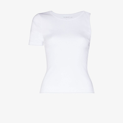 Shop Good American Asymmetrical Cotton T-shirt - Women's - Organic Cotton/recycled Cotton In White