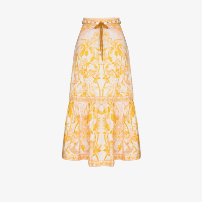 Shop Zimmermann Yellow Lyre Linen Midi Skirt